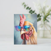 Funny Cool Chicken With Sunglasses Watercolor Briefkaart (Staand voorkant)