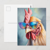 Funny Cool Chicken With Sunglasses Watercolor Briefkaart (Voorkant / Achterkant)
