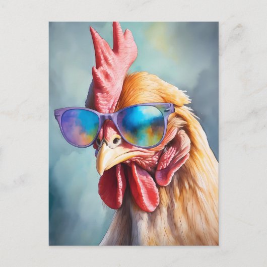 Funny Cool Chicken With Sunglasses Watercolor Briefkaart (Voorkant)