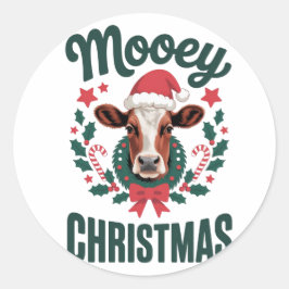 Funny Cool Cow Mooey Christmas Farm Holiday Humor Ronde Sticker