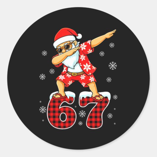 Funny Cool Dabbing Santa Hawaii 67 Meme Christmas  Ronde Sticker (Voorkant)
