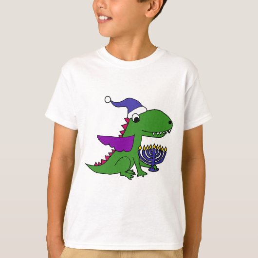 Funny Cool Dragon en Menorah Happy Hanukkah Art T-shirt (Voorkant)