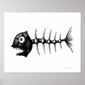 Funny cool fish skeleton ink drawing art poster (Voorkant)