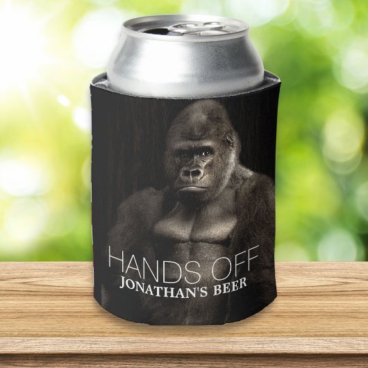 Funny Cool Gorilla "Hands off" jouw naam Bier Blikjeskoeler
