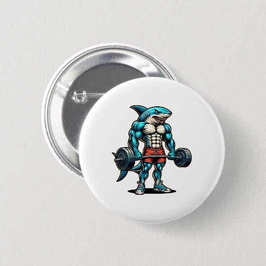 Funny Cool Shark Weightlifting Bodybuilder Muscle  Ronde Button 5,7 Cm (Voorkant /achterkant)