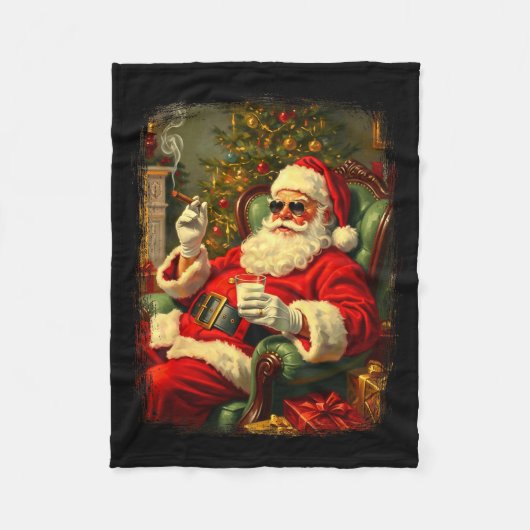 Funny Cool Sungles Cigar And Milk Santa Christmas Fleece Deken (Voorkant)
