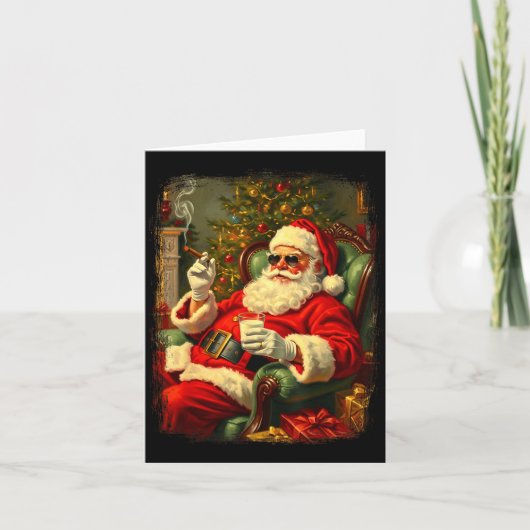 Funny Cool Sungles Cigar And Milk Santa Christmas  Kaart (Voorkant)