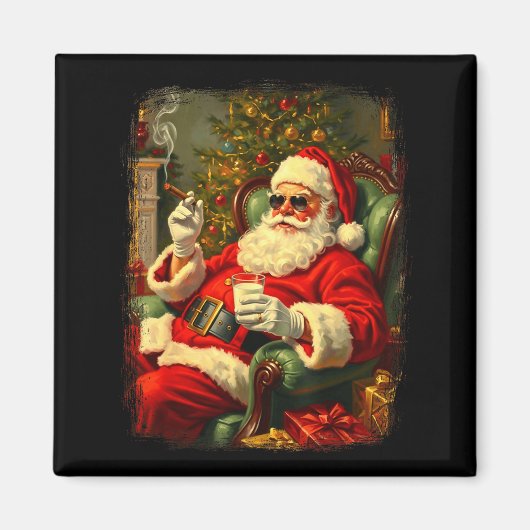 Funny Cool Sungles Cigar And Milk Santa Christmas  Magneet (Voorkant)