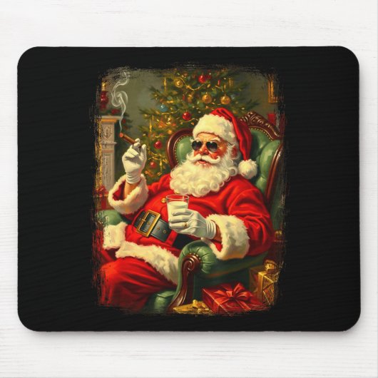 Funny Cool Sungles Cigar And Milk Santa Christmas  Muismat (Voorkant)