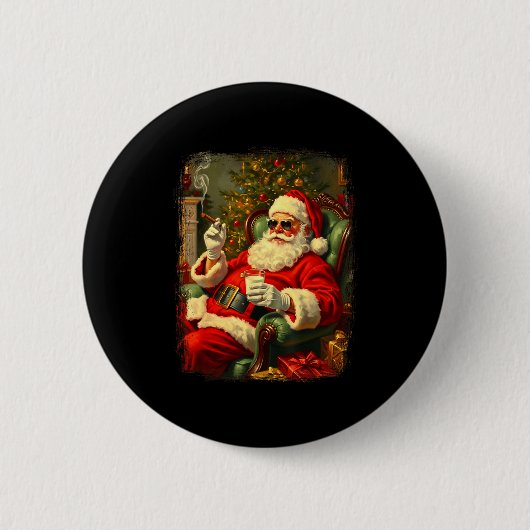 Funny Cool Sungles Cigar And Milk Santa Christmas  Ronde Button 5,7 Cm (Voorkant)