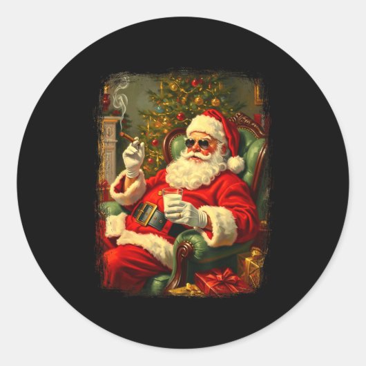 Funny Cool Sungles Cigar And Milk Santa Christmas Ronde Sticker (Voorkant)