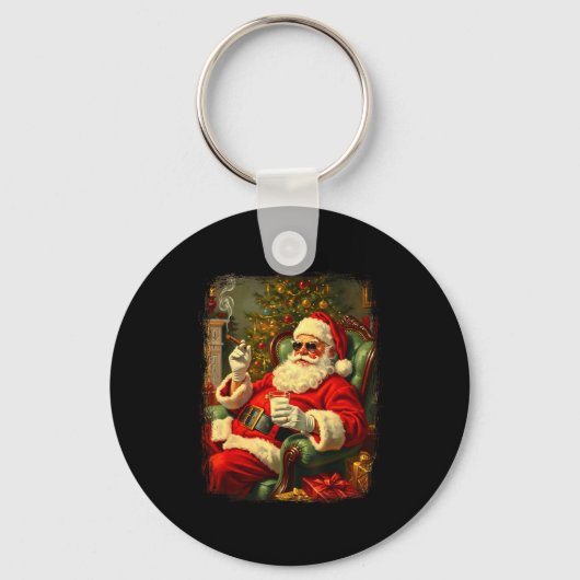 Funny Cool Sungles Cigar And Milk Santa Christmas  Sleutelhanger (Voorkant)