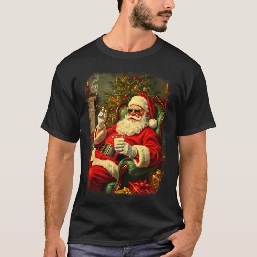 Funny Cool Sungles Cigar And Milk Santa Christmas  T-shirt (Voorkant)