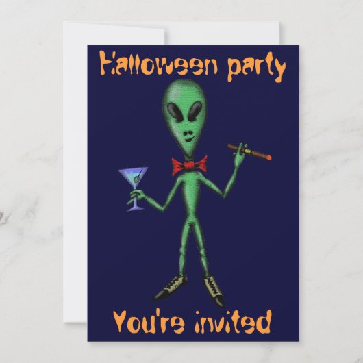 Funny coole alien Halloween party call card Kaart (Voorkant)