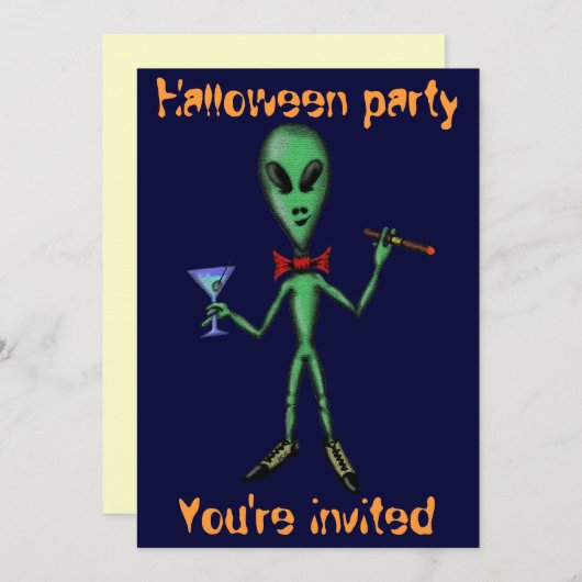 Funny coole alien Halloween party call card Kaart (Voorkant / Achterkant)