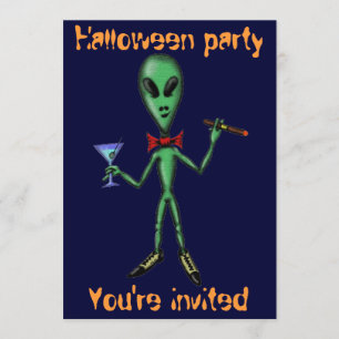 Funny coole alien Halloween party call card Kaart