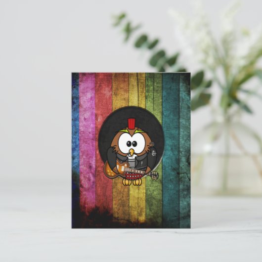 Funny coole rock&roll owl met piercings briefkaart (Staand voorkant)