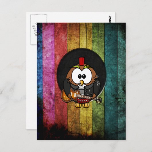 Funny coole rock&roll owl met piercings briefkaart (Voorkant / Achterkant)
