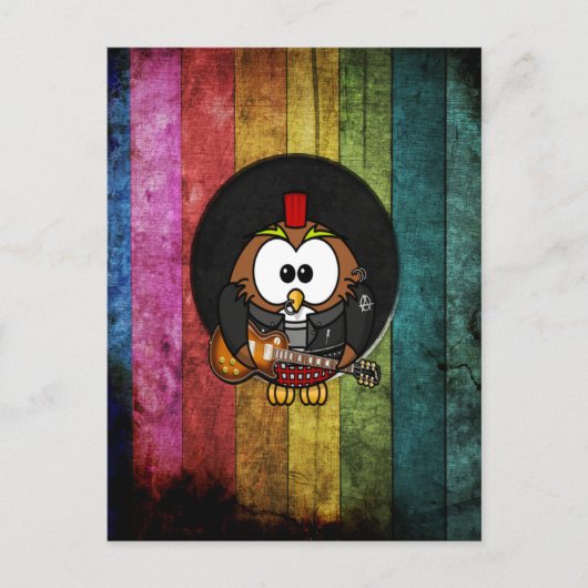 Funny coole rock&roll owl met piercings briefkaart (Voorkant)