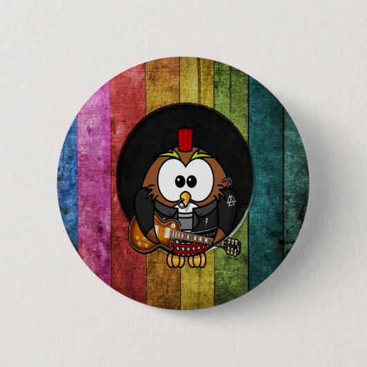 Funny coole rock&roll owl met piercings ronde button 5,7 cm (Voorkant)