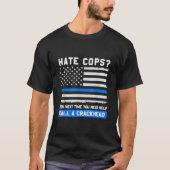 Funny Cop Gezegde Thin Blue Line American Flag Pol T-shirt (Voorkant)