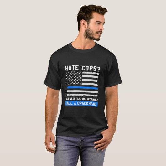 Funny Cop Gezegde Thin Blue Line American Flag Pol T-shirt (Voorkant volledig)