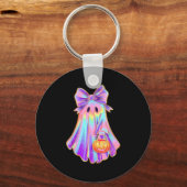 Funny Coquette Bow Ghost Pumpkin Halloween Soky Se Sleutelhanger (Voorkant)