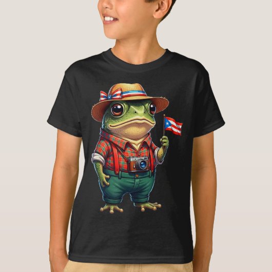 Funny Coqui Frog Puerto Rico Flag Taino Boricua Hi T-shirt (Voorkant)
