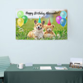 Funny Corgi Balloons Happy Birthday Party Banner  (Beurs)