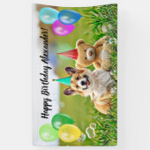 Funny Corgi Balloons Happy Birthday Party Banner  (Verticaal)