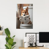 Funny Corgi Bathroom Print, Toilet Newspaper Art Poster (Thuiskantoor)