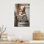 Funny Corgi Bathroom Print, Toilet Newspaper Art Poster (Keuken)