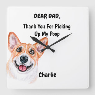 Funny Corgi Dad Waterverf Canine Art Vierkante Klok
