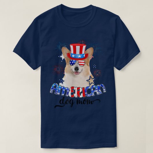 Funny Corgi die zonnebrillen draagt, Vlag 4 juli T-shirt (Design voorkant)