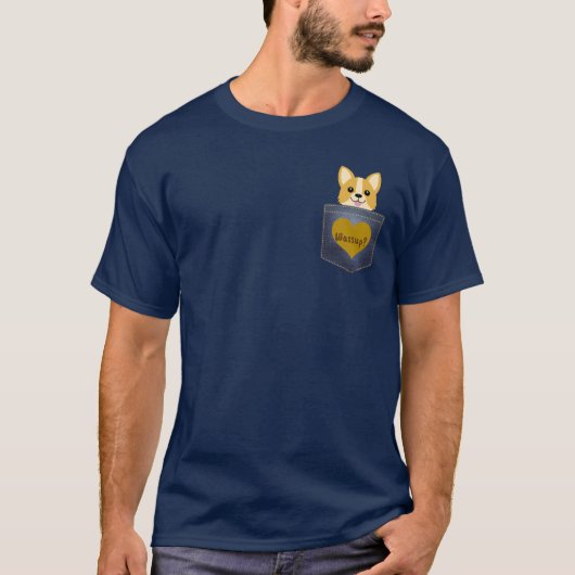 Funny Corgi Dog in a Pocket Wassup Novelty T-Shirt (Voorkant)