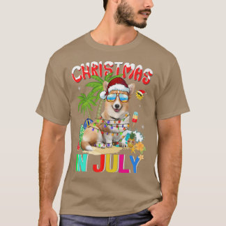 Funny Corgi Dog in Santa Hat Sunglasses Christmas T-shirt