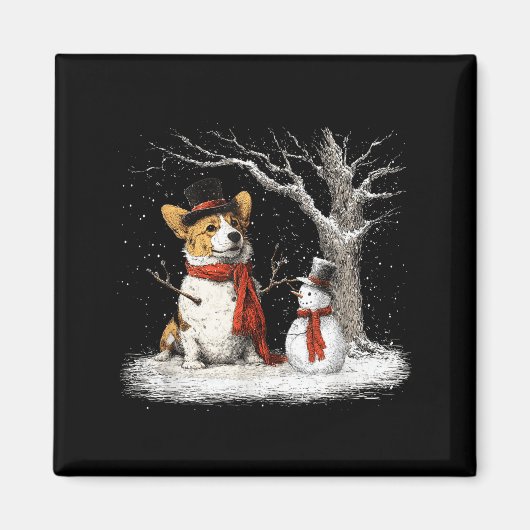 Funny Corgi Dog In The Snow Tree Christmas Winter  Magneet (Voorkant)