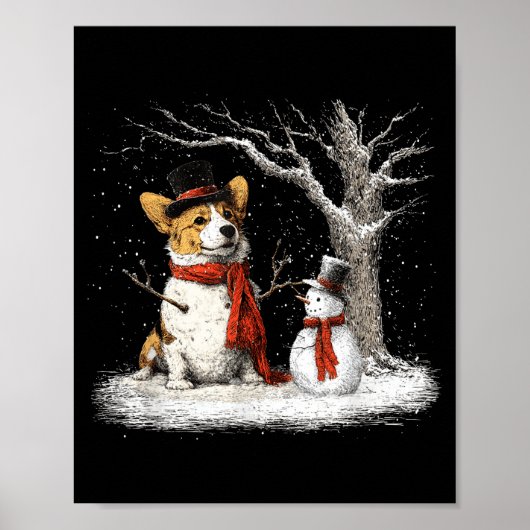 Funny Corgi Dog In The Snow Tree Christmas Winter Poster (Voorkant)