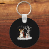 Funny Corgi Dog In The Snow Tree Christmas Winter  Sleutelhanger (Voorkant)