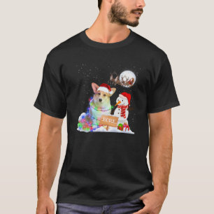 Funny Corgi Dog Kerstmis Snowman Xmas Lights Paja T-shirt