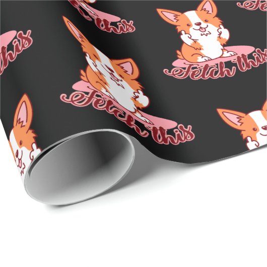 Funny Corgi Dog Middle Finger Fetch Cadeaupapier (Rol Hoek)