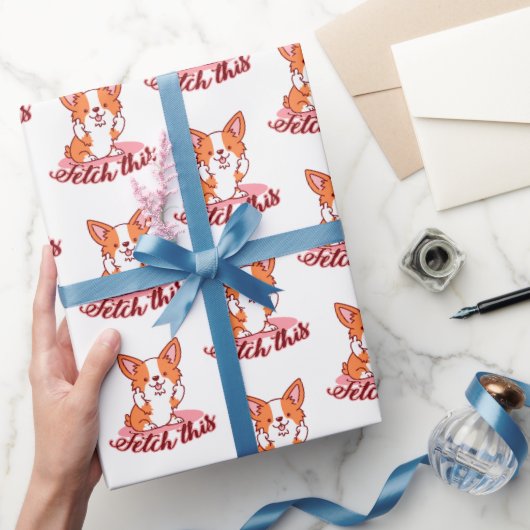 Funny Corgi Dog Middle Finger Fetch Cadeaupapier (Geschenken)