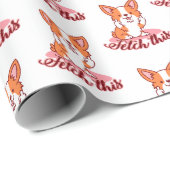 Funny Corgi Dog Middle Finger Fetch Cadeaupapier (Rol Hoek)