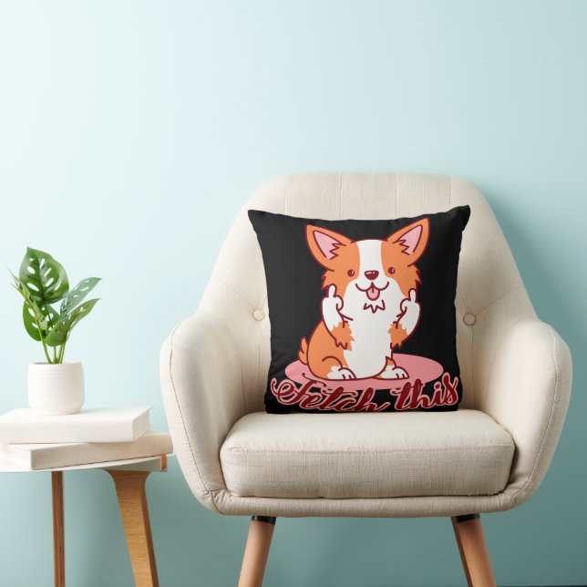 Funny Corgi Dog Middle Finger Fetch Kussen (Stoel)