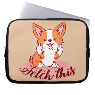 Funny Corgi Dog Middle Finger Fetch Laptop Sleeve
