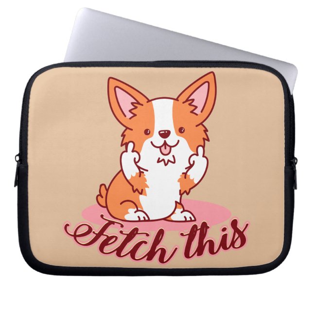 Funny Corgi Dog Middle Finger Fetch Laptop Sleeve (Voorkant)