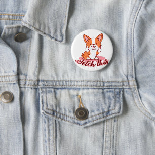 Funny Corgi Dog Middle Finger Fetch Ronde Button 5,7 Cm