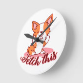 Funny Corgi Dog Middle Finger Fetch Ronde Klok (Hoek)