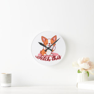 Funny Corgi Dog Middle Finger Fetch Ronde Klok