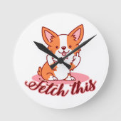 Funny Corgi Dog Middle Finger Fetch Ronde Klok (Voorkant)